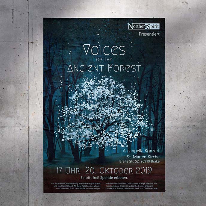 concert poster with a mystical tree